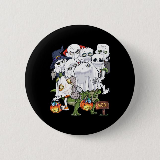 Halloween Skeleton Zombie Riding T Rex Funny Pumpk 2 Inch Round Button (Front)