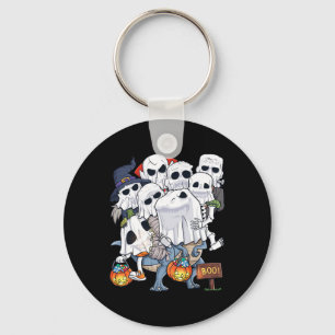 Halloween Skeleton Zombie Riding T Rex Funny Pumpk Keychain