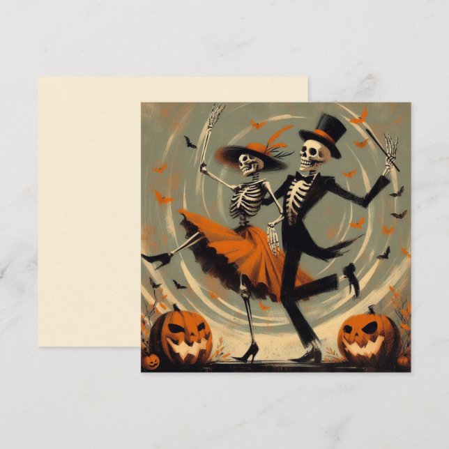 Halloween Skeletons and Jack O'Lantern Vintage Card (Front/Back)