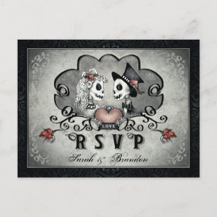 Halloween Skeletons Black Grey & Heart MENU RSVP