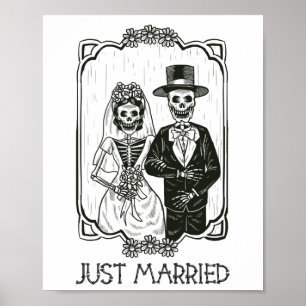 Halloween Skeletons Bride And Groom Just Married F Poster