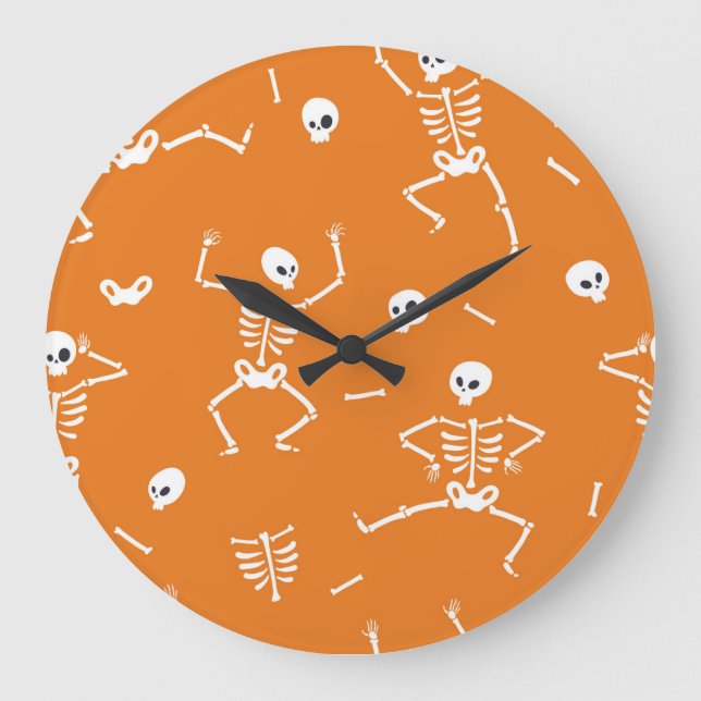 Halloween Skeletons Fun Seamless Pattern Large Clock (Front)