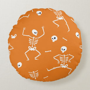 Halloween Skeletons Fun Seamless Pattern Round Pillow