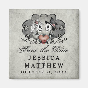 Halloween Skeletons Grey Black Heart Save the Date Magnet