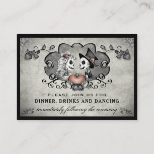 Halloween Skeletons & Heart Black Grey Reception Enclosure Card