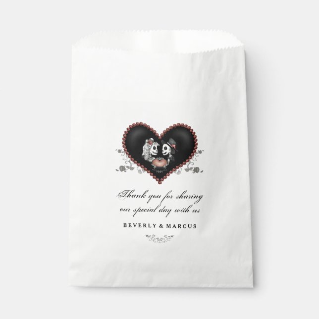 Halloween Skeletons Heart LOVE Wedding Names Favour Bag (Front)
