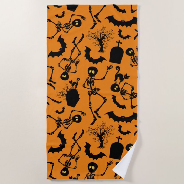 Halloween Skeletons Macabre Dance Beach Towel (Front)
