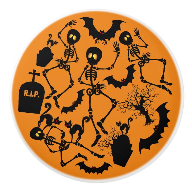 Halloween Skeletons Macabre Dance Ceramic Knob (Front)