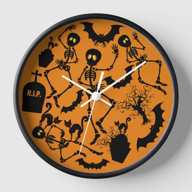 Halloween Skeletons Macabre Dance Clock (Front)