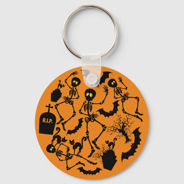 Halloween Skeletons Macabre Dance Keychain (Front)