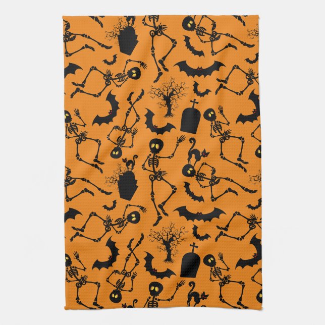 Halloween Skeletons Macabre Dance Kitchen Towel (Vertical)