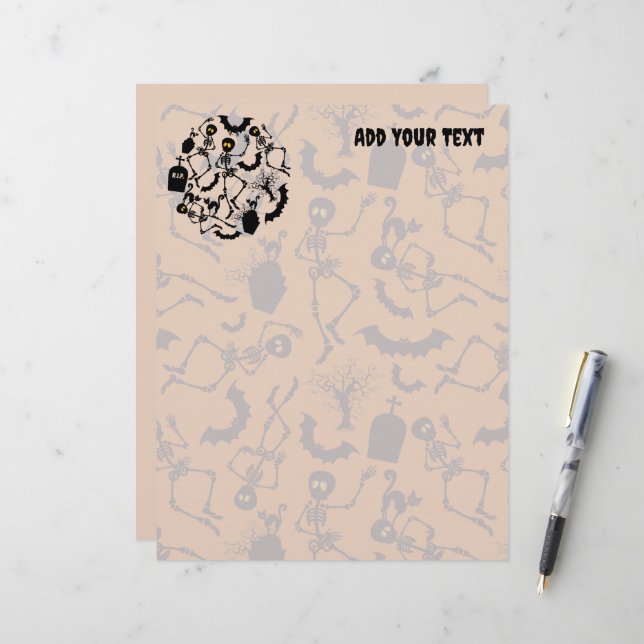 Halloween Skeletons Macabre Dance Letterhead (Front/Back In Situ)