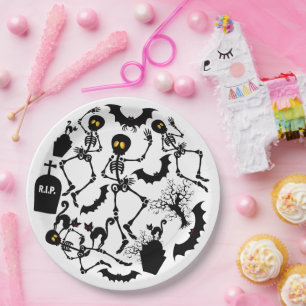 Halloween Skeletons Macabre Dance Paper Plate