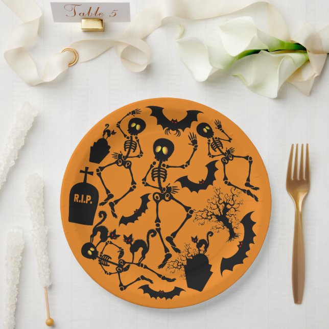 Halloween Skeletons Macabre Dance Paper Plate (Wedding)