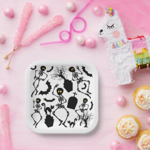 Halloween Skeletons Macabre Dance Paper Plate