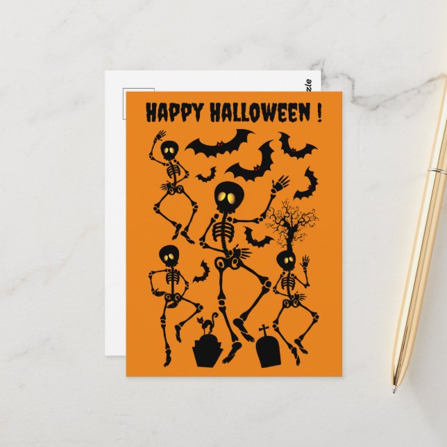 Halloween Skeletons Macabre Dance Postcard (Front/Back In Situ)