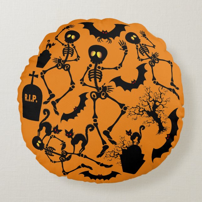 Halloween Skeletons Macabre Dance Round Pillow (Front)