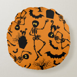 Halloween Skeletons Macabre Dance Round Pillow
