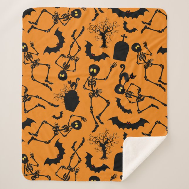 Halloween Skeletons Macabre Dance Sherpa Blanket (Front)