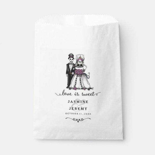 Halloween Skeletons Purple  Love is Sweet Favour Bag (Front)