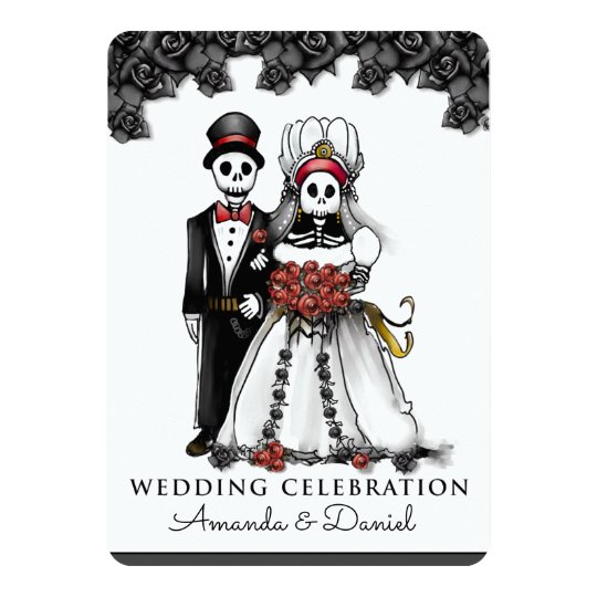 Halloween Skeletons Red Bride Groom Together With Card