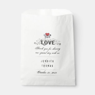 Halloween Skeletons Red Heart LOVE Wedding Names Favour Bag