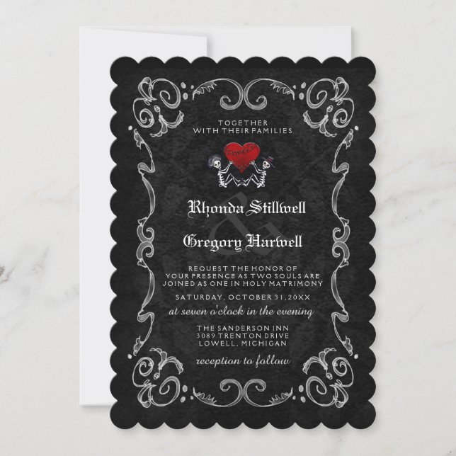 Halloween Skeletons "TOGETHER WITH" & RECEPTION Invitation (Front)