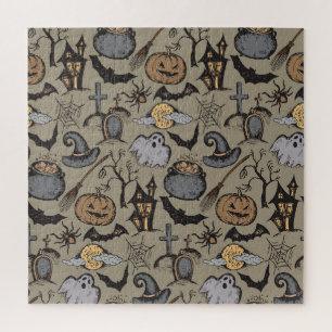 Halloween Sketch: Vintage Seamless Jigsaw Puzzle