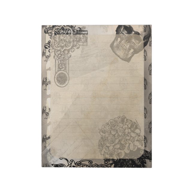 Halloween Skull and Black Hydrangea Flower Notepad (Rotated)