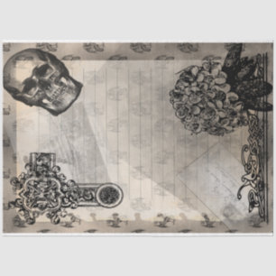 Halloween Skull and Black Hydrangea Flower Tissue Paper