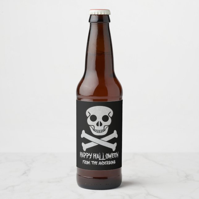 Halloween Skull and Bones Beer Bottle Label Set (Front)