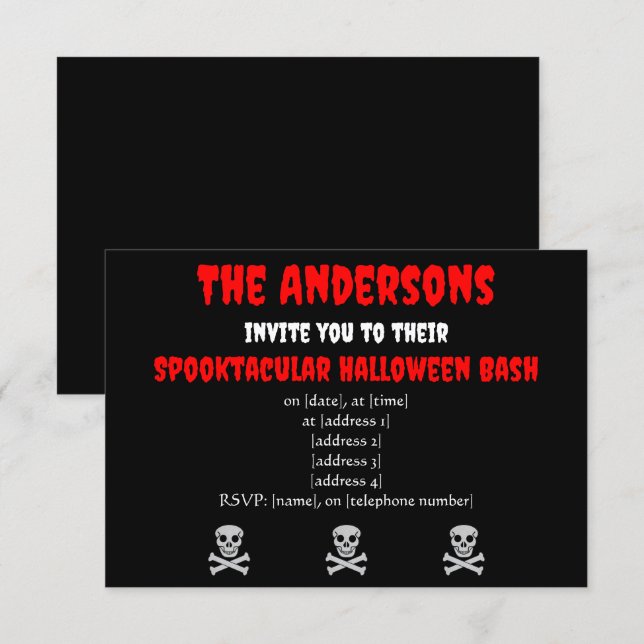 Halloween Skull and Bones Invitation (Front/Back)