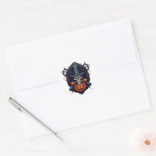 Halloween Skull and Jack-o-lantern Classic Round Sticker