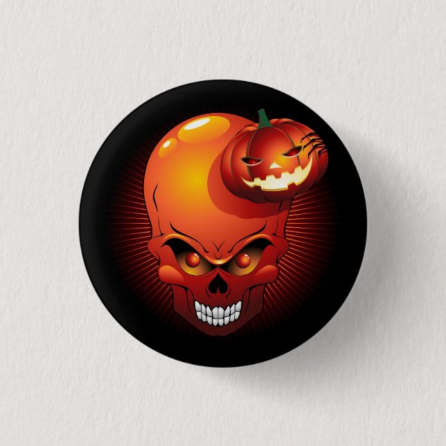 Halloween Skull and Pumpkin   1 Inch Round Button (Front)