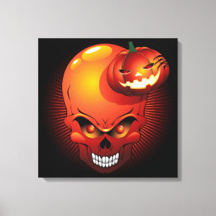 Halloween Skull and Pumpkin Canvas Print