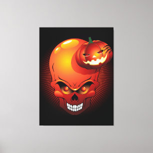 Halloween Skull and Pumpkin Canvas Print