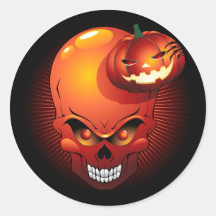 Halloween Skull and Pumpkin Classic Round Sticker