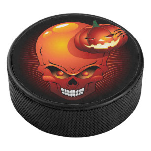Halloween Skull and Pumpkin Hockey Puck