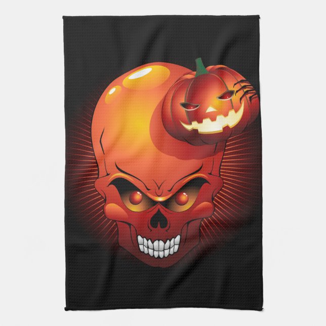 Halloween Skull and Pumpkin   Kitchen Towel (Vertical)
