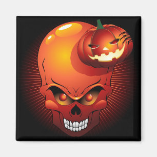 Halloween Skull and Pumpkin   Magnet