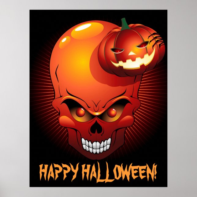 Halloween Skull and Pumpkin 	Poster Poster (Front)