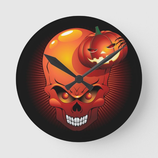 Halloween Skull and Pumpkin      Round Clock (Front)