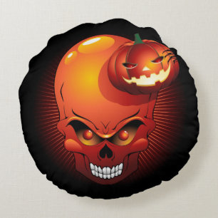 Halloween Skull and Pumpkin   Round Pillow