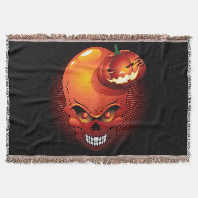 Halloween Skull and Pumpkin   Throw Blanket (Front)
