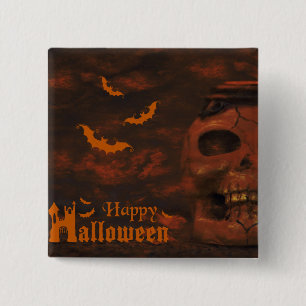 Halloween skull bats 2 inch square button