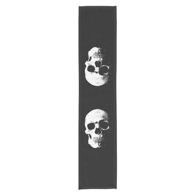 Halloween Skull Black And White Custom Template Short Table Runner (Front)