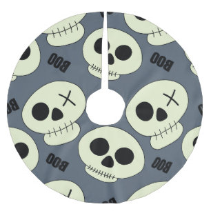 Halloween Skull, Boo Childish Design. Brushed Polyester Tree Skirt