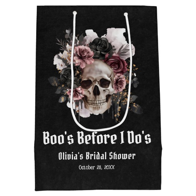 Halloween Skull  Boo's Before I Do's Bridal Shower Medium Gift Bag (Back)