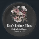 Halloween Skull Boo's Before I Do's Bridal Shower Paper Plate<br><div class="desc">These festive paper plates feature a playful skull design with the fun phrase "Boo's Before I Do's"—perfect for adding a lighthearted and spooky touch to your Halloween-themed bridal shower. Made from durable, disposable material, they are ideal for serving food and drinks while enhancing the party’s theme. A great way to...</div>
