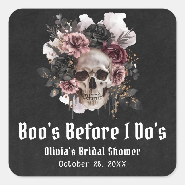 Halloween Skull Boo's Before I Do's Bridal Shower Square Sticker (Front)
